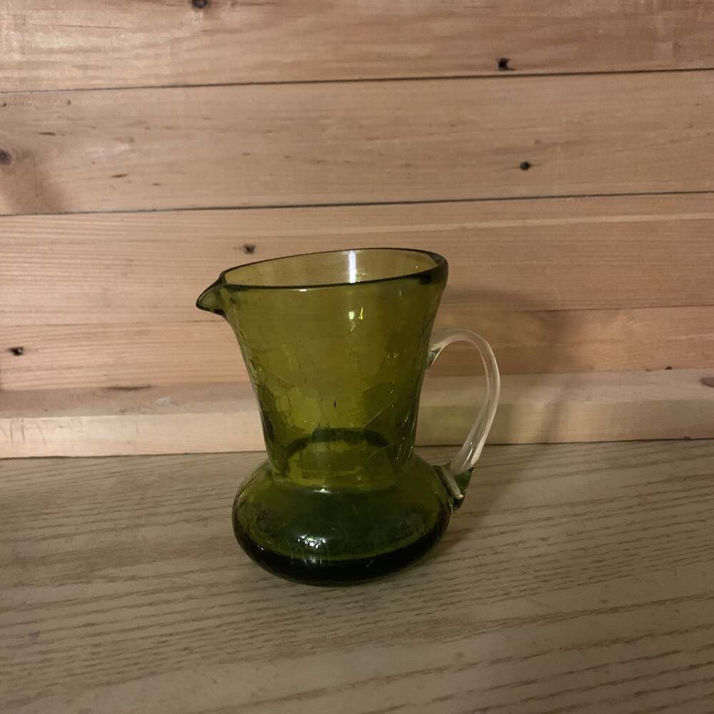 Vintage Pilgrim Avocado Green Crackle Glass Mini Pitcher